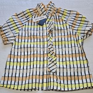 Boho Chic Plaid Ruffle Blouse Women's Size XS (NWT)
